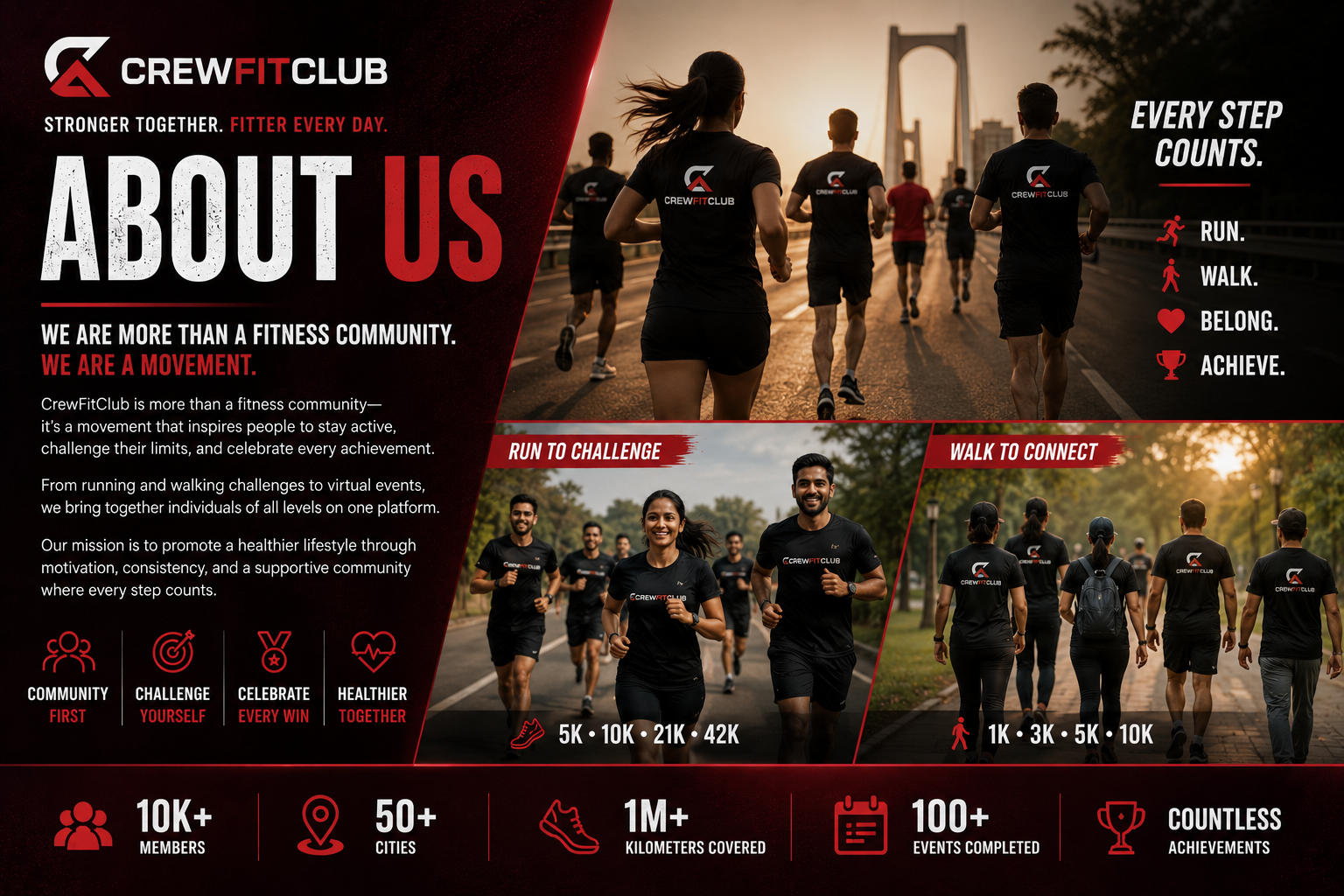 Group of athletes running and cycling together